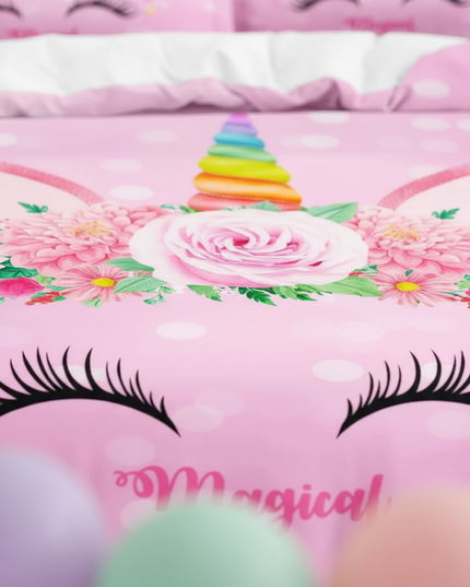 pink dotted magical unicorn bedding - detail