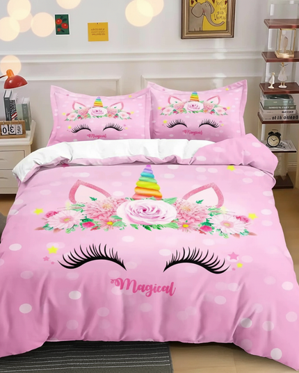pink dotted magical unicorn bedding - lifestyle