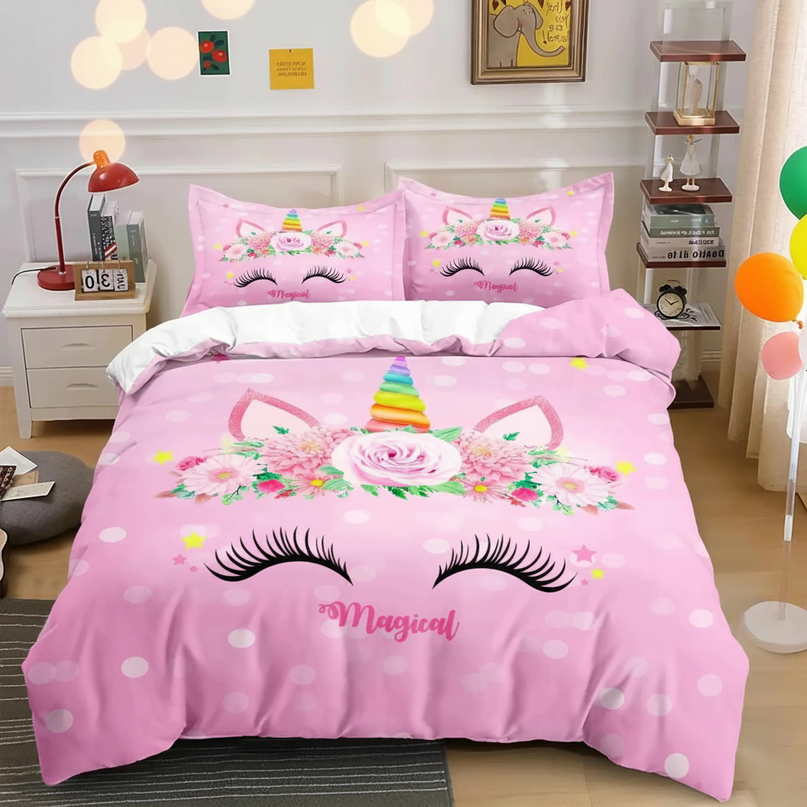 pink dotted magical unicorn bedding - lifestyle