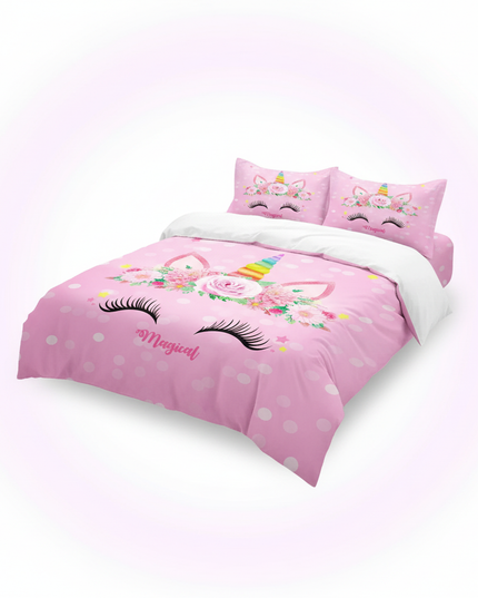 pink dotted magical unicorn bedding - white-bg