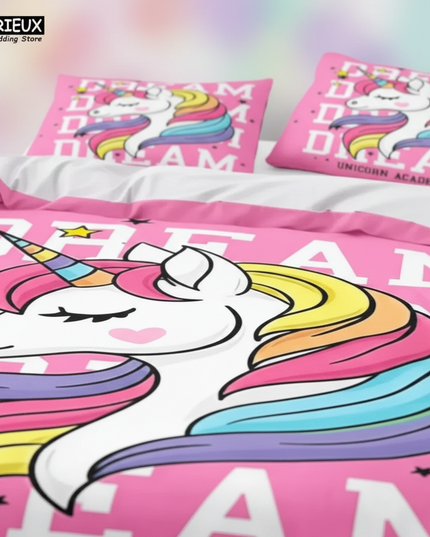 pink dream academy unicorn bedding - detail