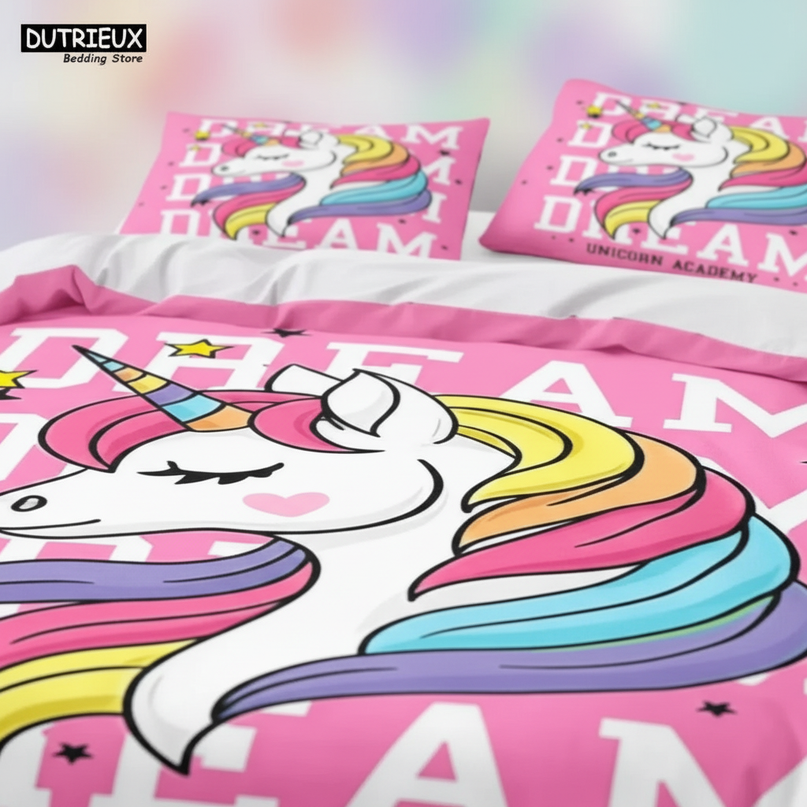 pink dream academy unicorn bedding - detail