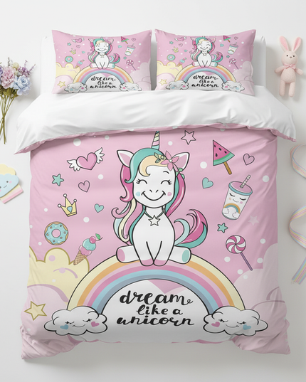 pink dream like unicorn bedding - flat-lay
