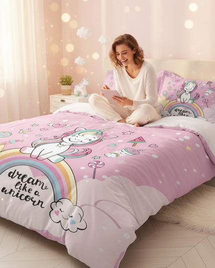 pink dream like unicorn bedding - in-use