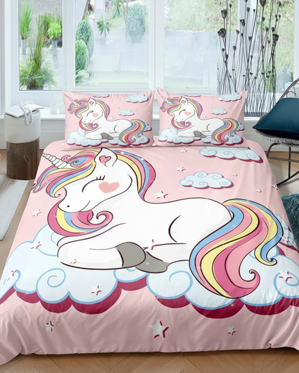pink dreamy cloud unicorn bedding - lifestyle