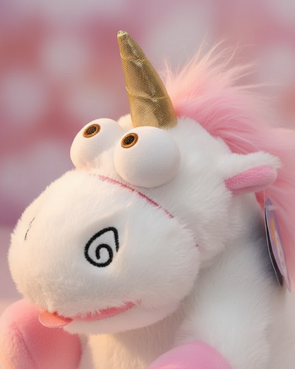 pink evil unicorn plush - detail