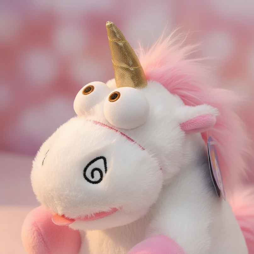 pink evil unicorn plush - detail