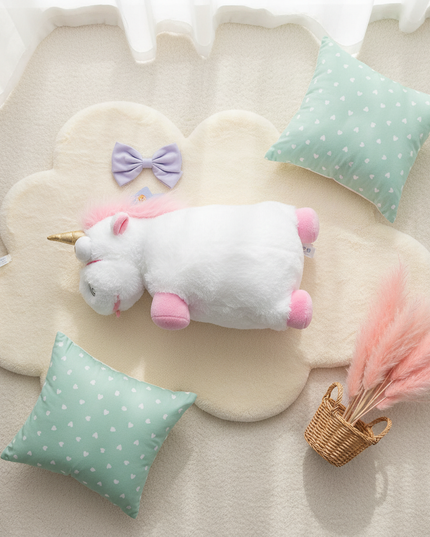 pink evil unicorn plush - flat-lay