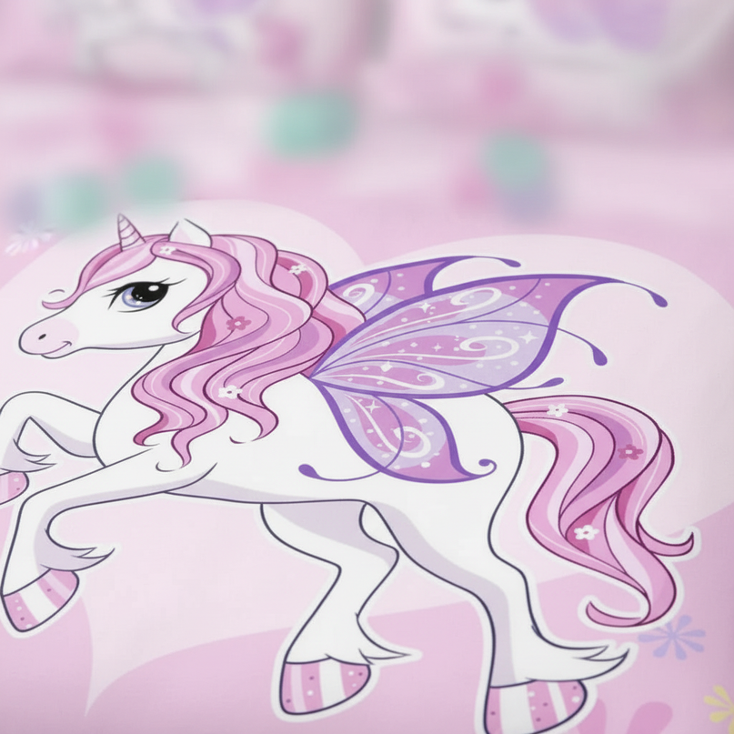pink fairy unicorn bedding - detail