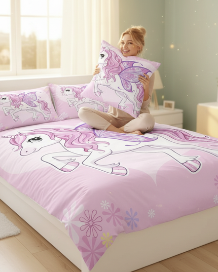 pink fairy unicorn bedding - in-use