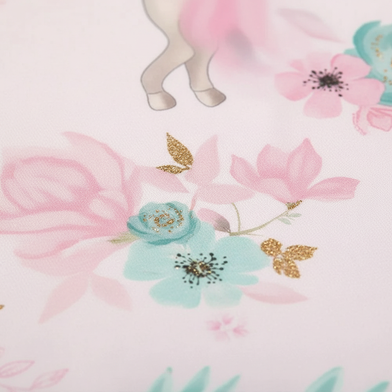 pink floral moon pegasus unicorn bedding - detail