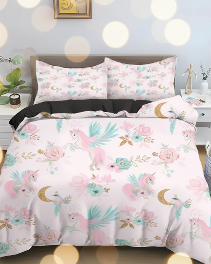 pink floral moon pegasus unicorn bedding - lifestyle