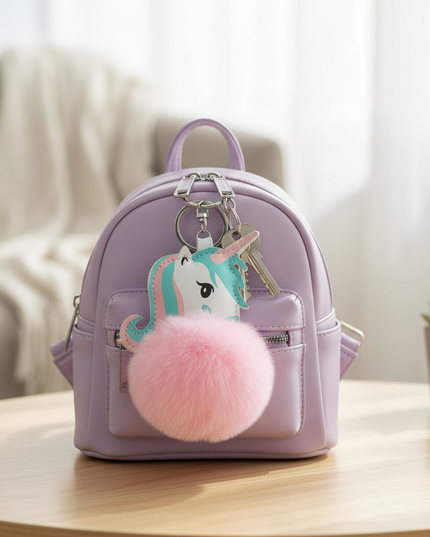 pink fluffy unicorn keychain - lifestyle