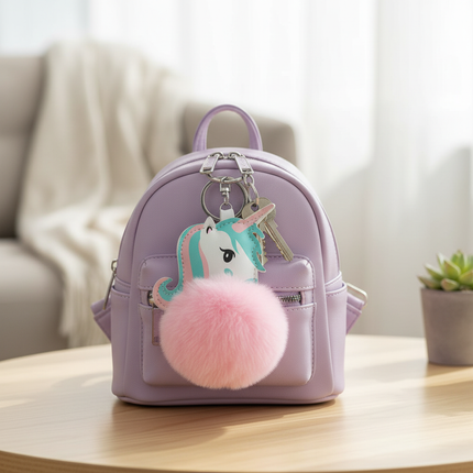 pink fluffy unicorn keychain - lifestyle