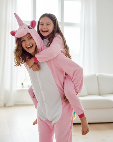 pink fluffy unicorn onesie - in-use