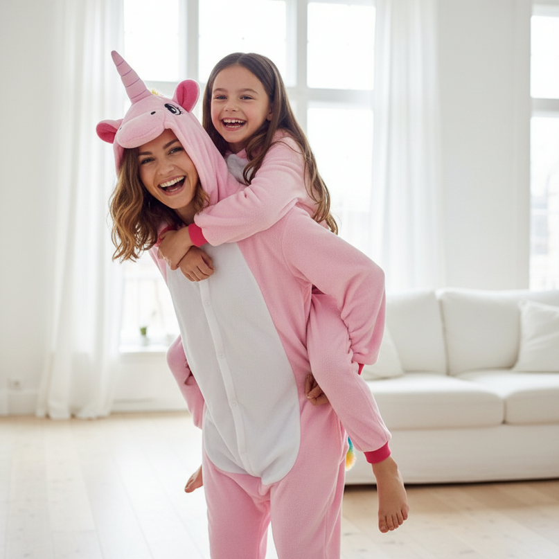 pink fluffy unicorn onesie - in-use