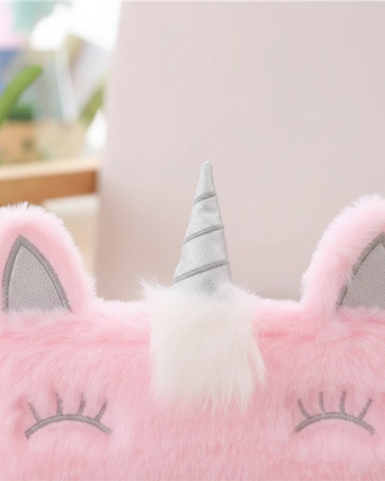pink fluffy unicorn pencil case - detail