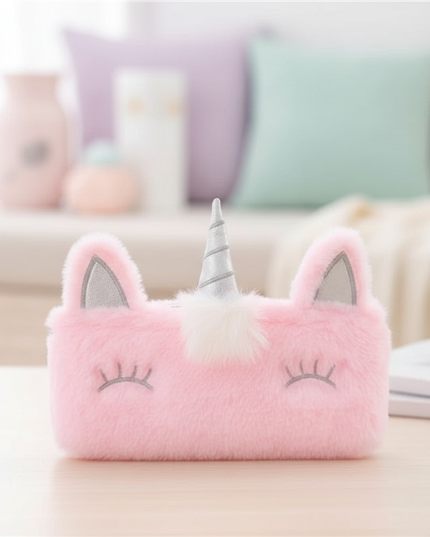pink fluffy unicorn pencil case - lifestyle