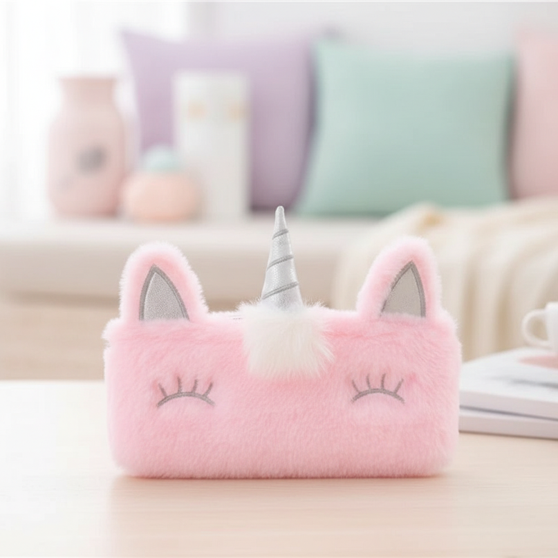 pink fluffy unicorn pencil case - lifestyle