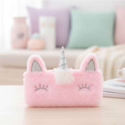 pink fluffy unicorn pencil case - lifestyle