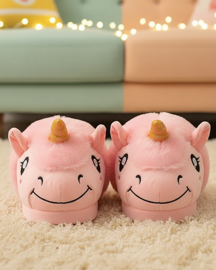 pink fluffy unicorn slippers - lifestyle