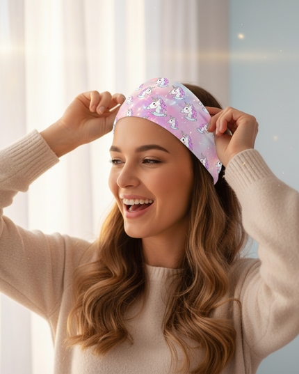 pink galaxy unicorn headband - in-use