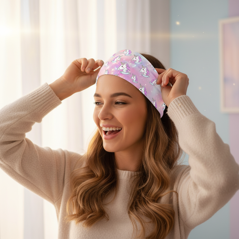 pink galaxy unicorn headband - in-use