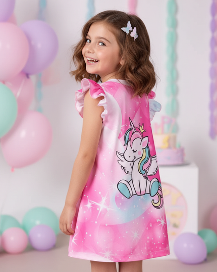 pink galaxy unicorn print dress - back