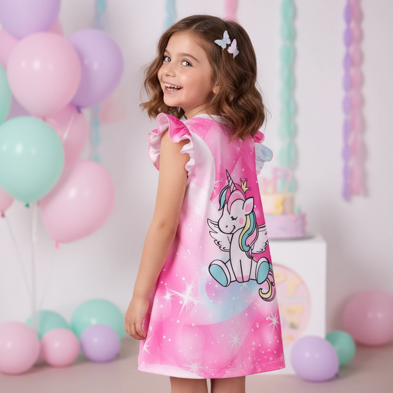 pink galaxy unicorn print dress - back