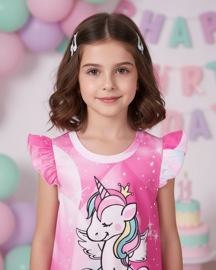 pink galaxy unicorn print dress - detail
