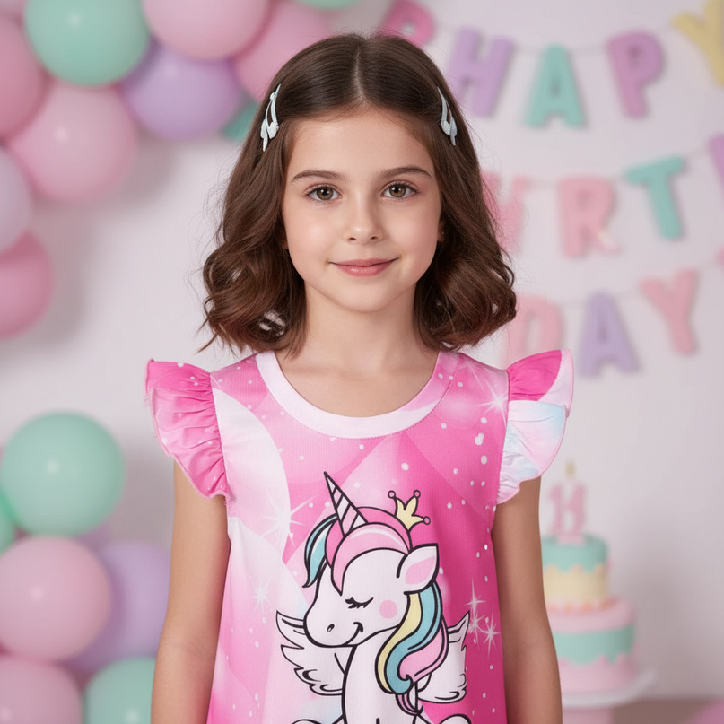 pink galaxy unicorn print dress - detail