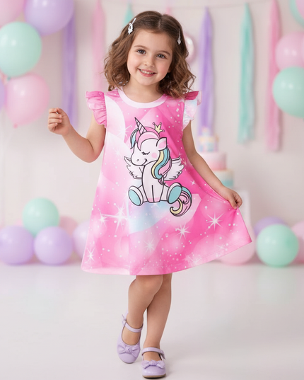 pink galaxy unicorn print dress - front