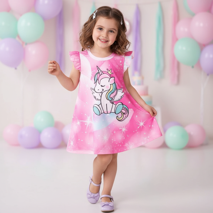 pink galaxy unicorn print dress - front