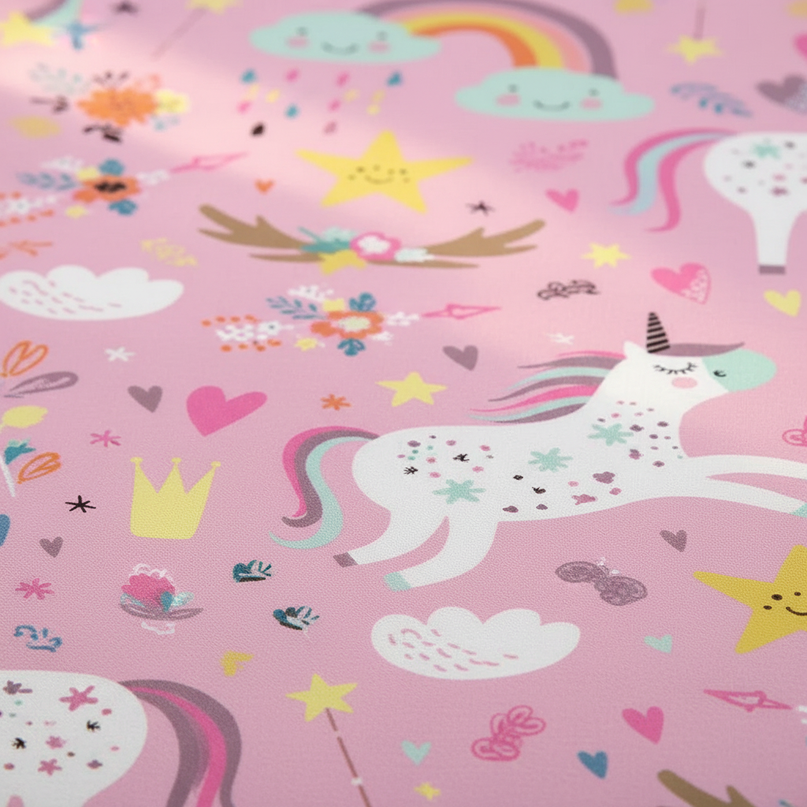 pink garden allover unicorn bedding - detail