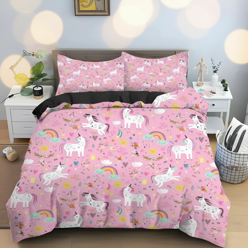 pink garden allover unicorn bedding - lifestyle