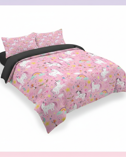 pink garden allover unicorn bedding - white-bg
