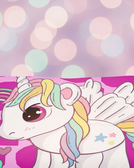 pink giraffe print unicorn bedding - detail