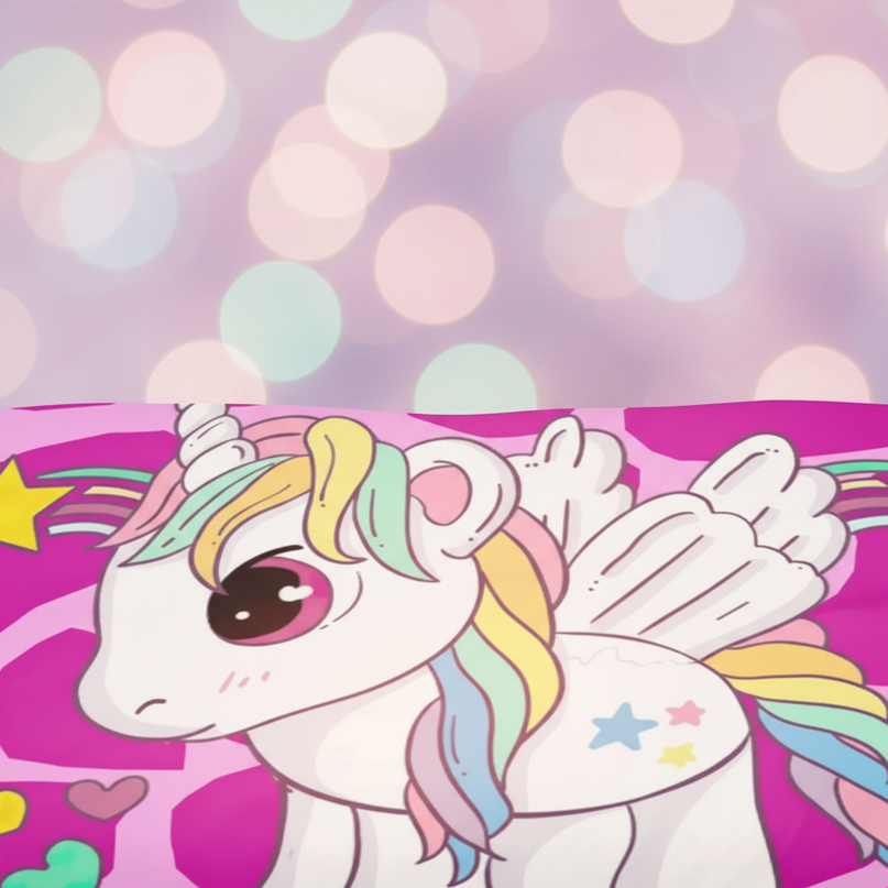 pink giraffe print unicorn bedding - detail