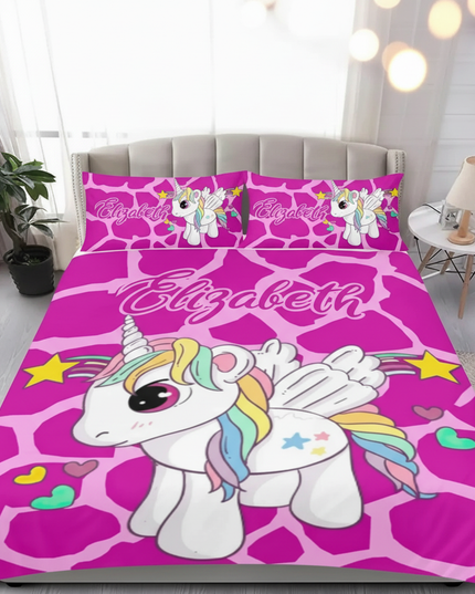pink giraffe print unicorn bedding - lifestyle