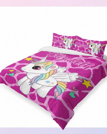 pink giraffe print unicorn bedding - white-bg
