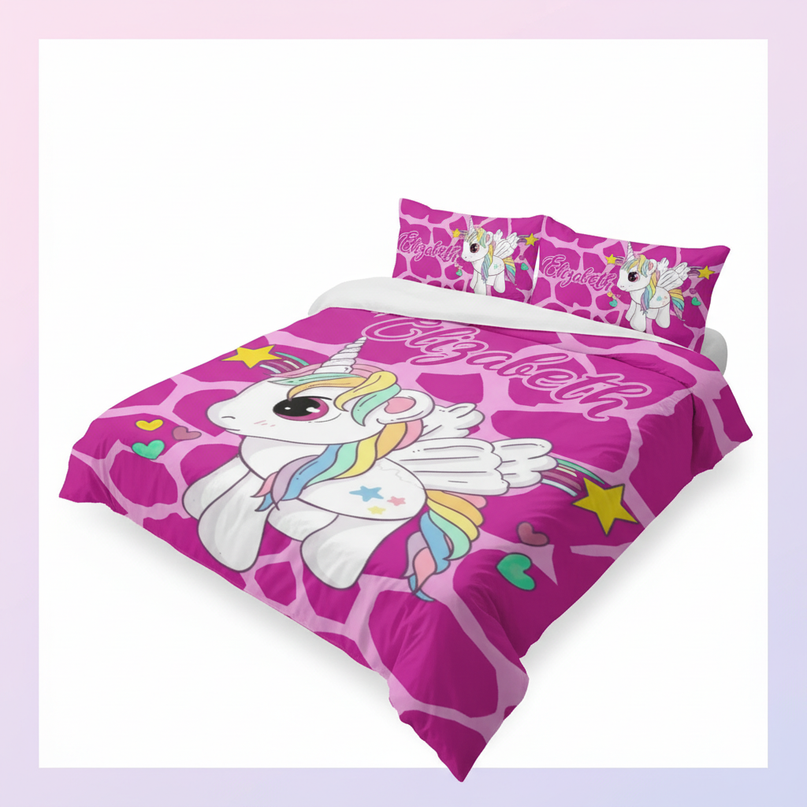 pink giraffe print unicorn bedding - white-bg