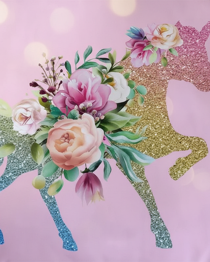 pink glitter silhouette unicorn bedding - detail