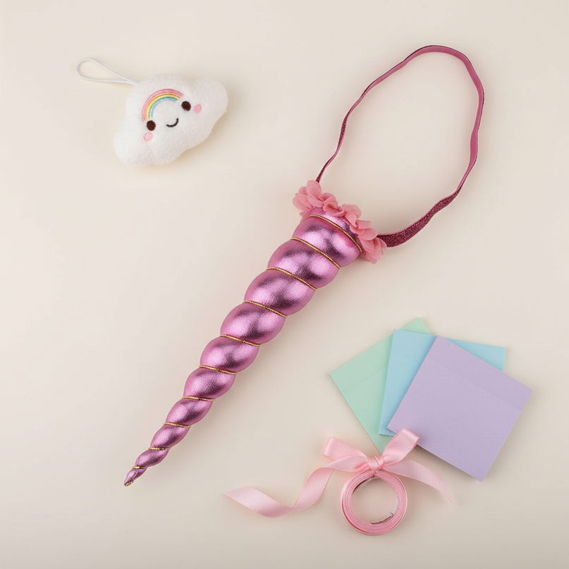 pink glitter unicorn horn headband - flat-lay