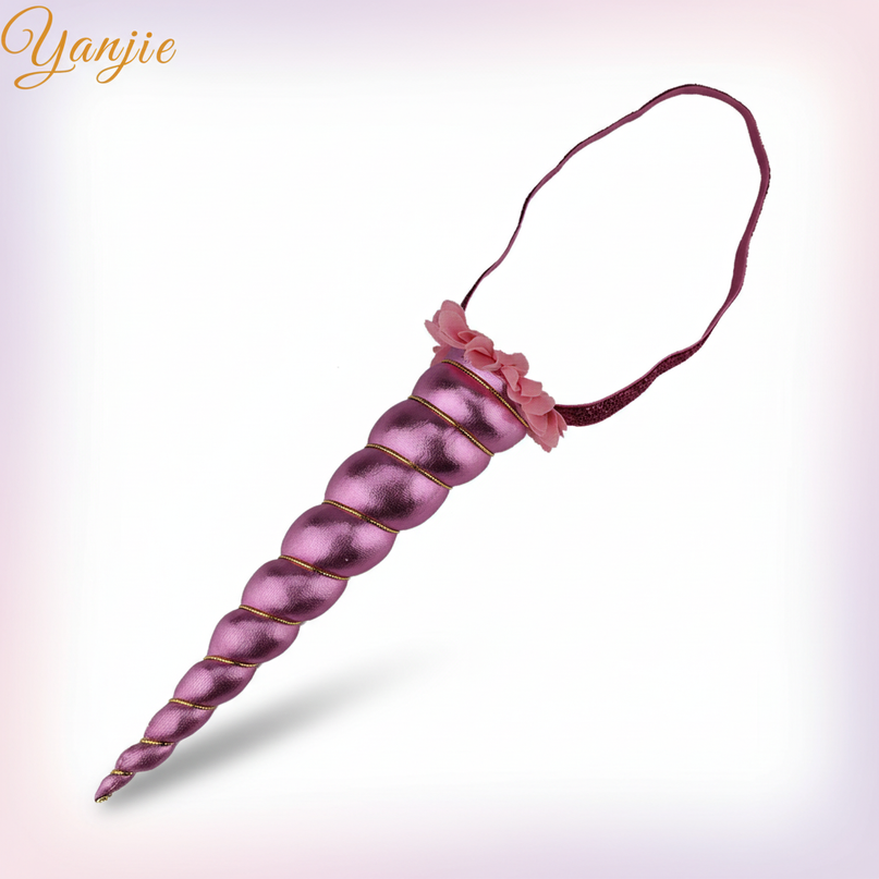 pink glitter unicorn horn headband - white-bg