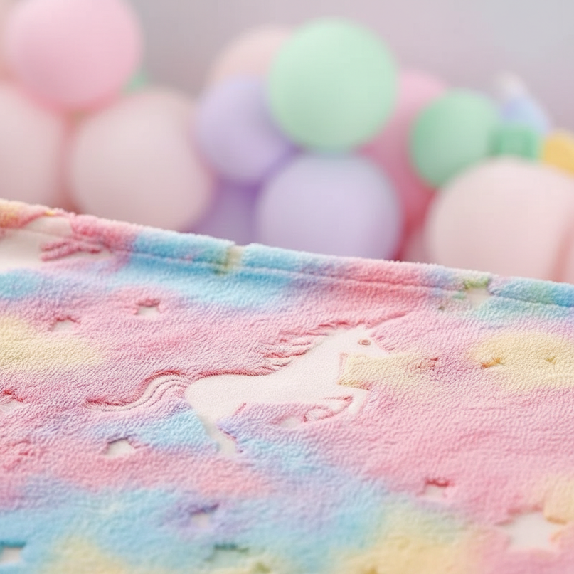 pink glow unicorn blanket - detail