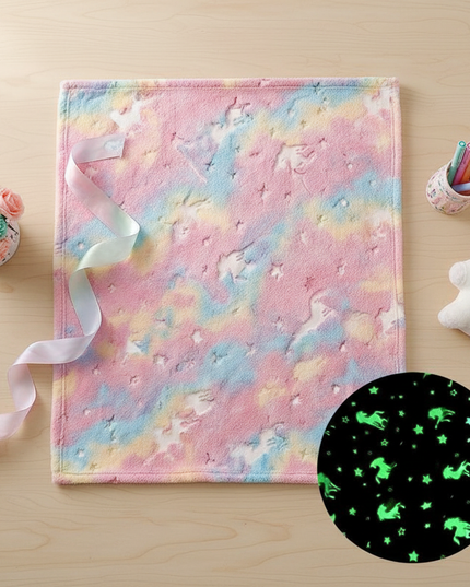 pink glow unicorn blanket - flat-lay