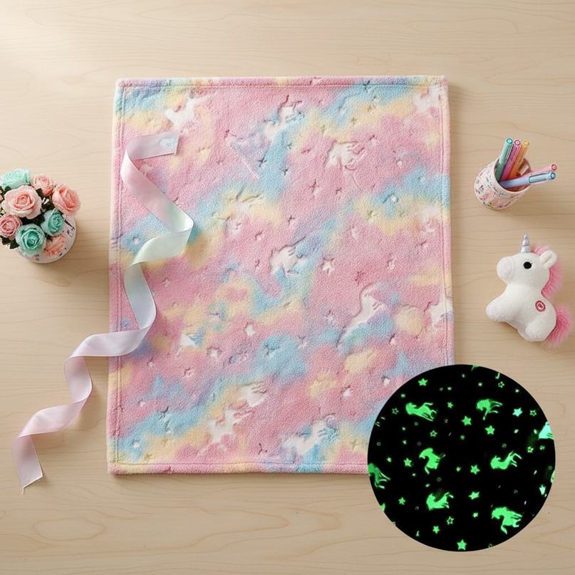 pink glow unicorn blanket - flat-lay