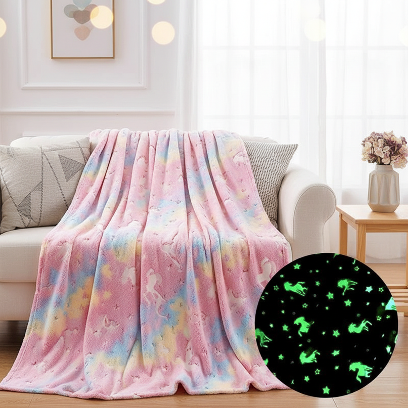 pink glow unicorn blanket - lifestyle