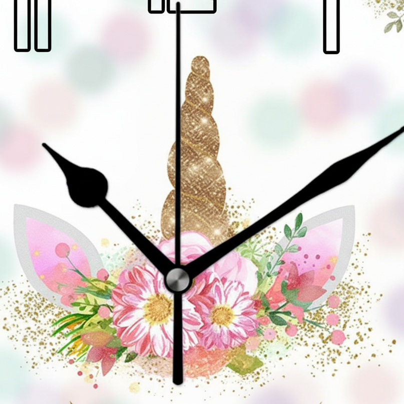 pink gold unicorn wall clock - detail