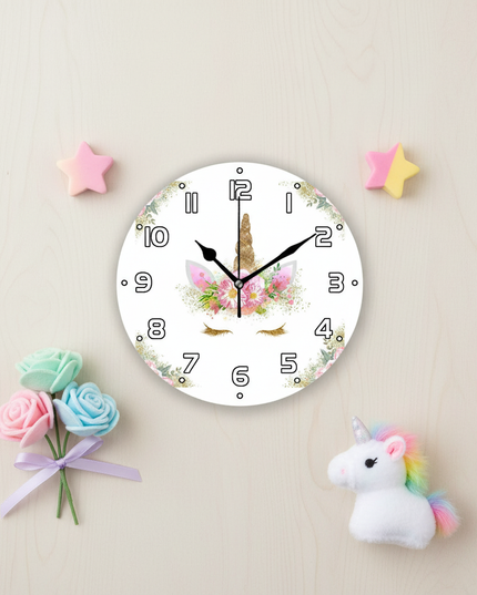 pink gold unicorn wall clock - flat-lay
